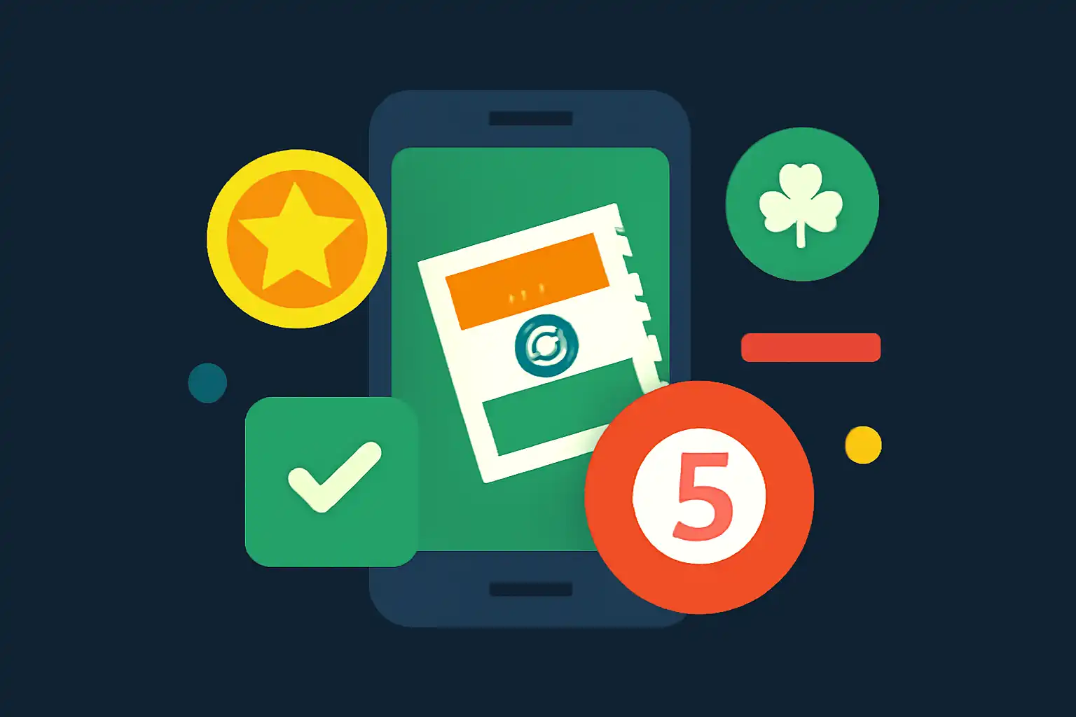Hero illustration: Tiranga Lottery, modern flat design, dark background, brand-neutral, icons and shapes only, no text