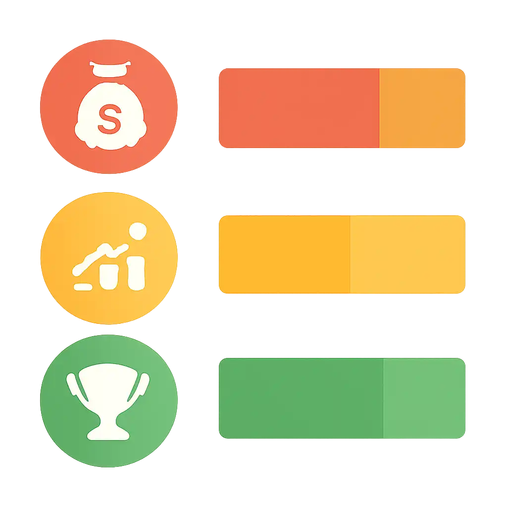 Infographic comparing options using coloured bars and icons only, no text or labels, flat design, Tiranga Lottery